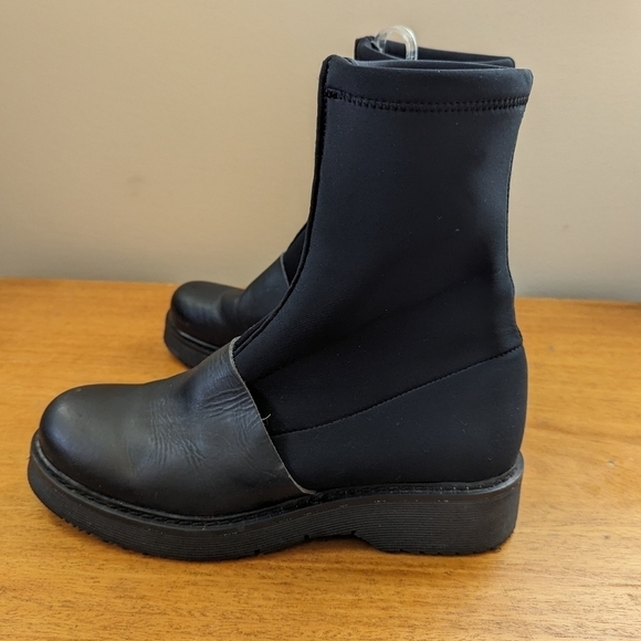 Reality Studio Dystopian Mixed Media Scuba Leather Chunky Sole Bootie - Picture 3 of 15